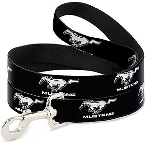 Buckle-Down Ford Mustang Black Logo Repeat Polyester Dog Leash, White, 4-ft long, 1-in wide