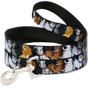 Buckle-Down Disney Dogs Group Collage Paws Polyester Dog Leash, Black, 4-ft long, 1-in wide
