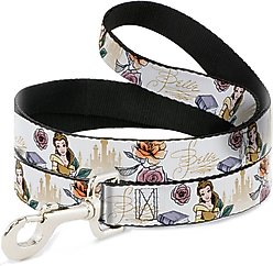 Buckle-Down Disney Beauty & the Beast Belle Castle Pose with Script Polyester Dog Leash, Yellow, 6-ft long, 1-in wide