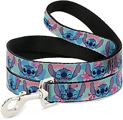 Buckle-Down Disney Lilo & Stitch Expressions & Flowers Polyester Dog Leash, Blue, 6-ft long, 1-in wide