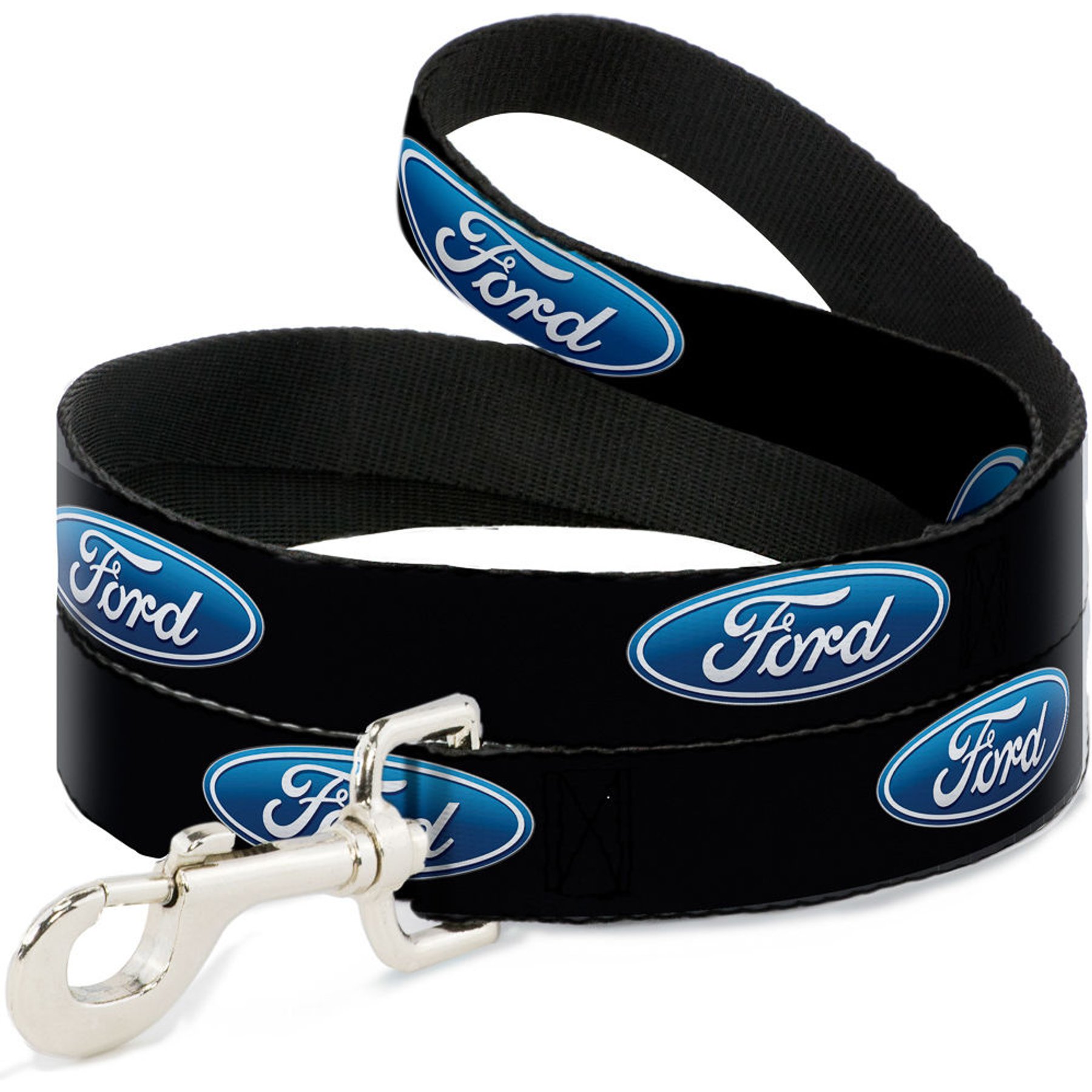 Buckle-Down Ford Oval Logo Repeat Polyester Dog Leash, Blue, 4-ft long, 1-in wide