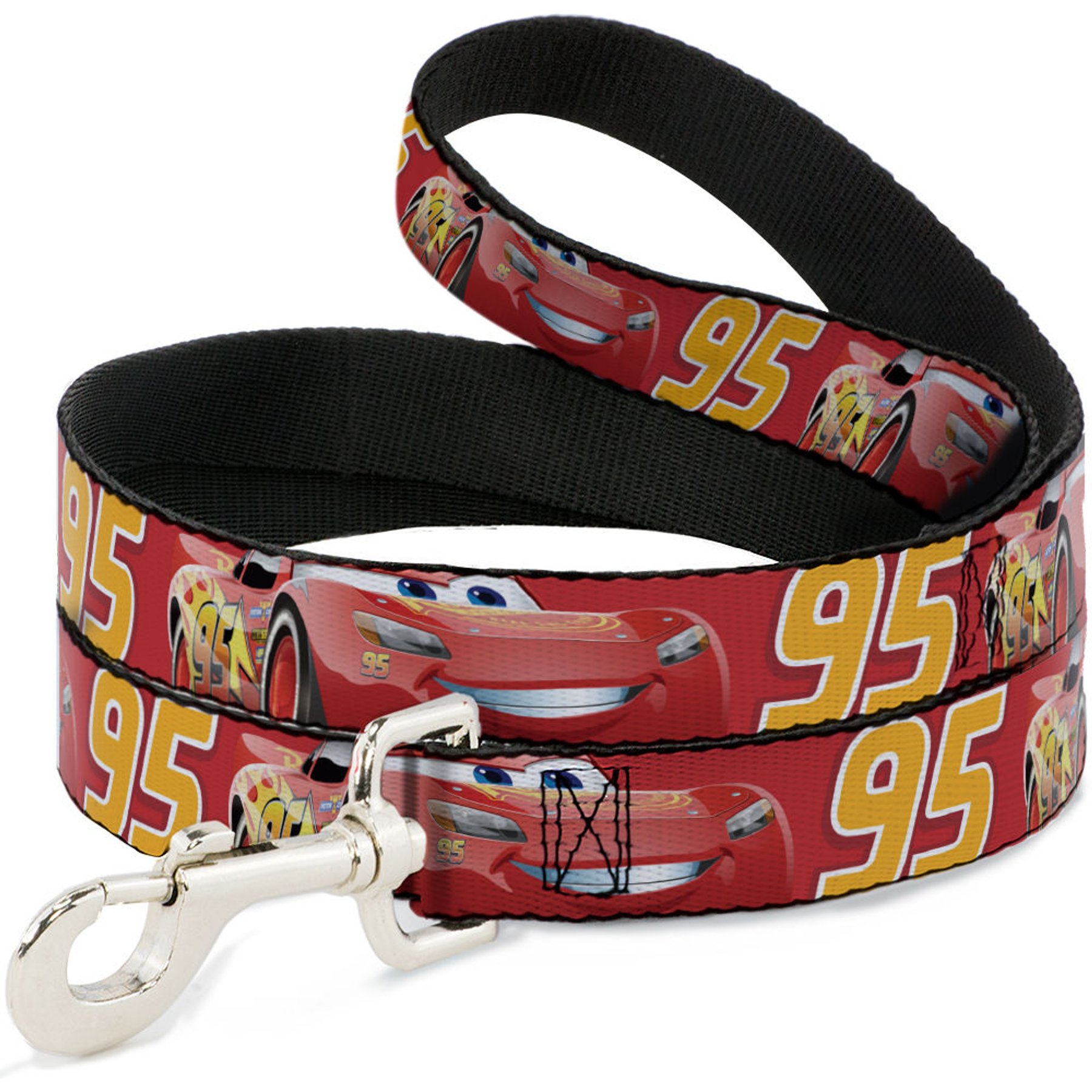 Buckle-Down Disney Cars Lightning McQueen Smiling Pose 95 Polyester Dog Leash, Red, 4-ft long, 1-in wide