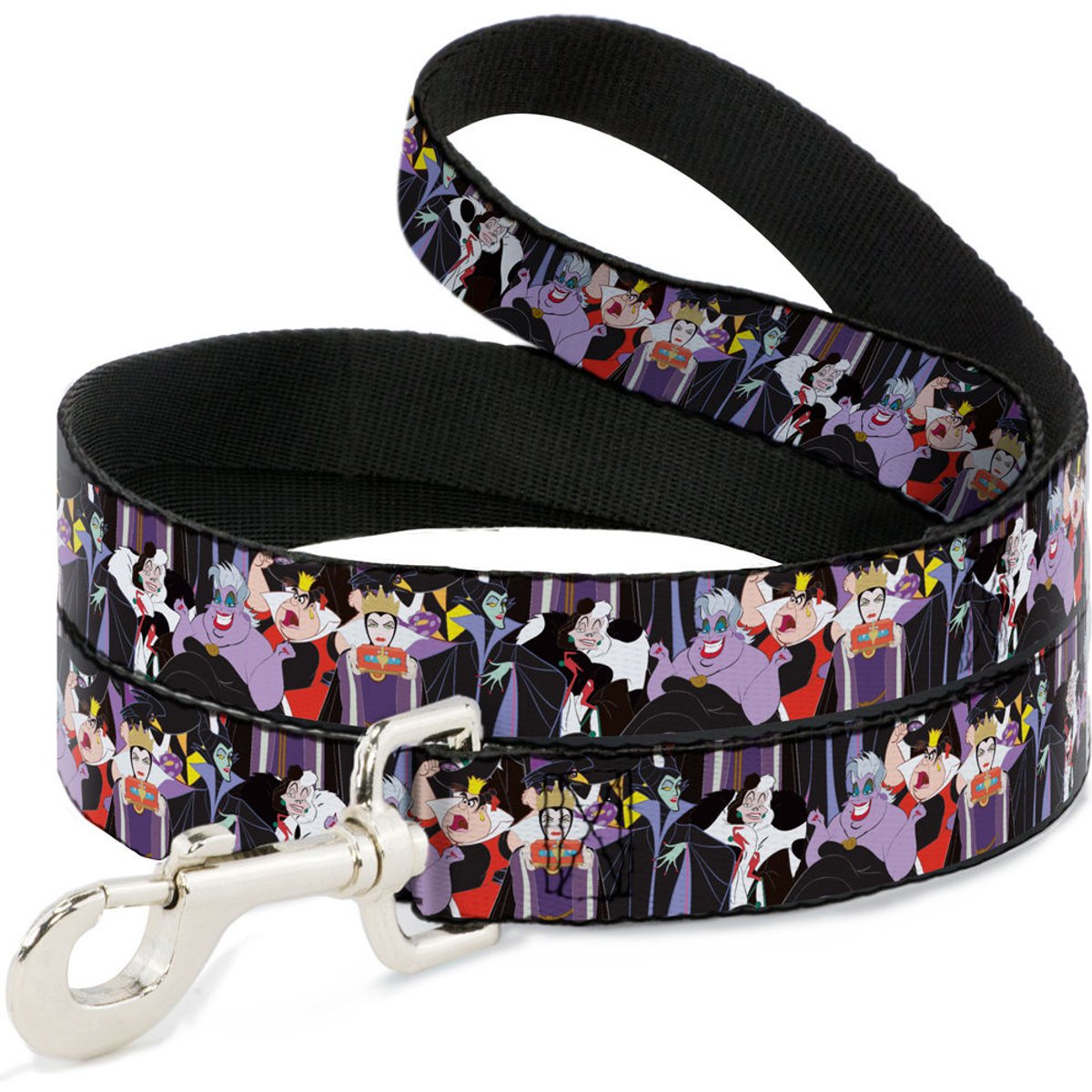 Buckle-Down Disney Villains Stacked Polyester Dog Leash, Black, 4-ft long, 1-in wide