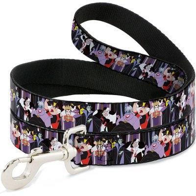 Buckle-Down Buckle-Down Disney Villains Stacked Polyester Dog Leash, Black, 4-ft long, 1-in wide