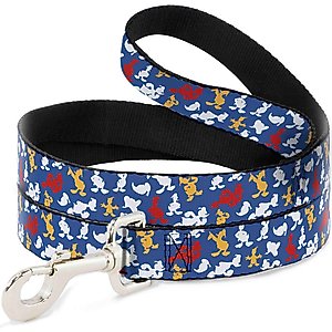 Buckle-Down Disney Donald Duck Face Poses Scattered Polyester Dog Leash, Blue, 4-ft long, 1-in wide