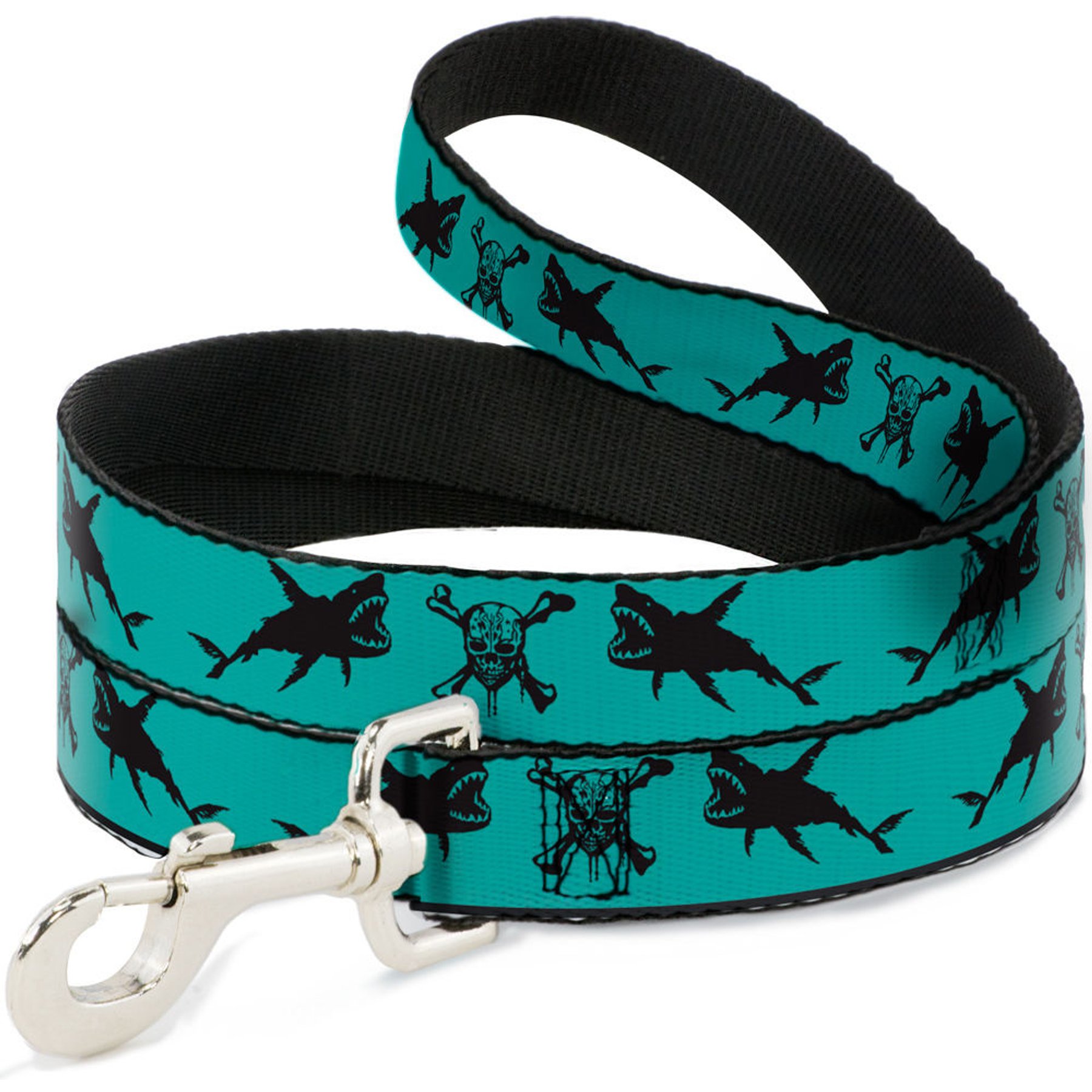 Buckle-Down Disney Pirates Skull Crossbones Sharks Polyester Dog Leash, Black, 4-ft long, 1-in wide