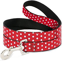 Buckle-Down Disney Minnie Mouse Polka Dot Mini Silhouette Polyester Dog Leash, Red, 6-ft long, 1-in wide