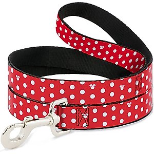 Buckle-Down Disney Minnie Mouse Polka Dot Mini Silhouette Polyester Dog Leash, Red, 6-ft long, 1-in wide