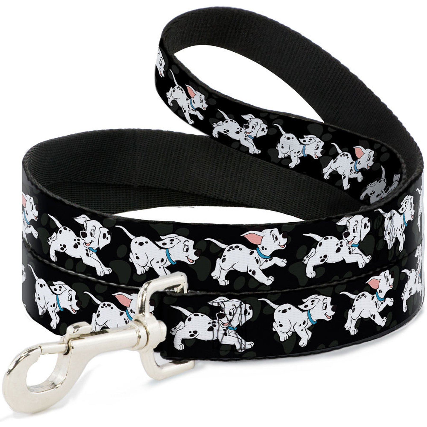 Buckle-Down Disney Dalmatians Running Paws Polyester Dog Leash, White, 4-ft long, 1-in wide