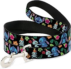 Buckle-Down Disney Stitch Scrump Poses Tropical Flora Polyester Dog Leash, 6-ft long, 1-in wide