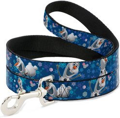 Buckle-Down Disney Frozen Olaf Poses Snowflakes Polyester Dog Leash, Blue, 6-ft long, 1-in wide
