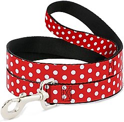 Buckle-Down Disney Minnie Mouse Polka Dots Polyester Dog Leash, Red, 6-ft long, 1-in wide