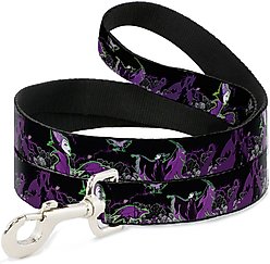 Buckle-Down Disney Maleficent Diablo Black Roses Polyester Dog Leash, Purple, 4-ft long, 1-in wide slide 1 of 6