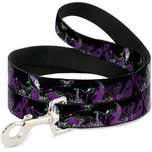 Buckle-Down Disney Maleficent Diablo Black Roses Polyester Dog Leash, Purple, 4-ft long, 1-in wide