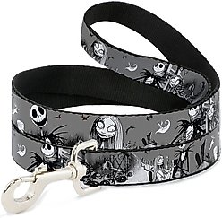 Buckle-Down Nightmare Before Christmas Jack Sally Cemetery Scene Polyester Dog Leash, Grey, 6-ft long, 1-in wide