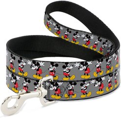 Buckle-Down Mickey Mouse Glasses Poses Polyester Dog Leash, Grey, 6-ft long, 1-in wide