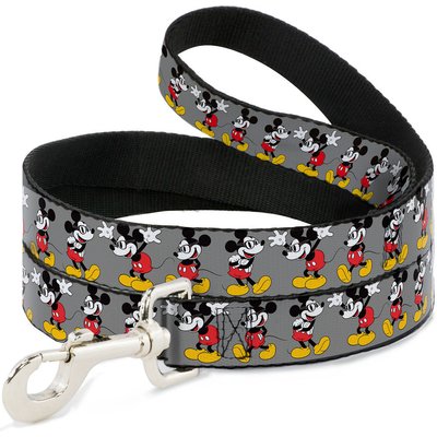 Buckle-Down Buckle-Down Mickey Mouse Glasses Poses Polyester Dog Leash, Grey, 6-ft long, 1-in wide