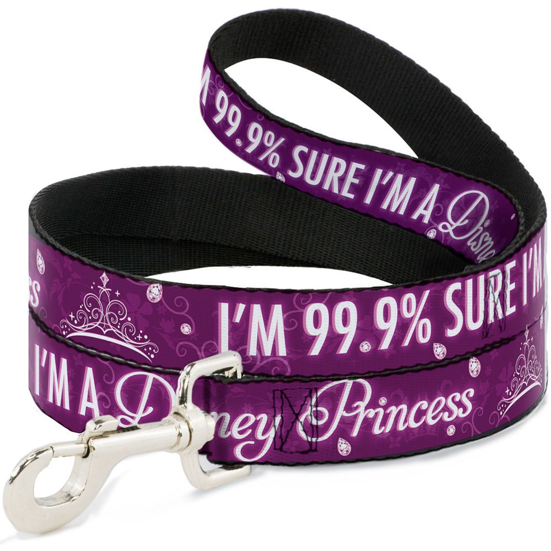 Buckle-Down I'm 99.9% Sure I'm A Disney Princess Polyester Dog Leash, Purple, 6-ft long, 1-in wide