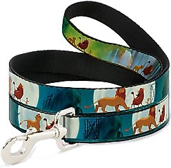 Buckle-Down Lion King Simba Pumba Timon Growing Up Polyester Dog Leash, Blue, 6-ft long, 1-in wide