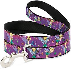 Buckle-Down Tinker Bell Poses Flowers Stars Skull Polyester Dog Leash, Purple, 6-ft long, 1-in wide