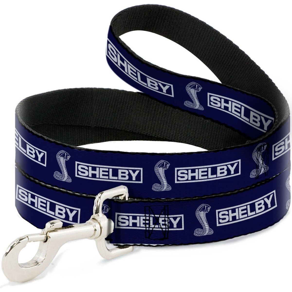 Buckle-Down Carroll Shelby Box Logo & Super Snake Cobra Polyester Dog Leash, Blue, 6-ft long, 1-in wide
