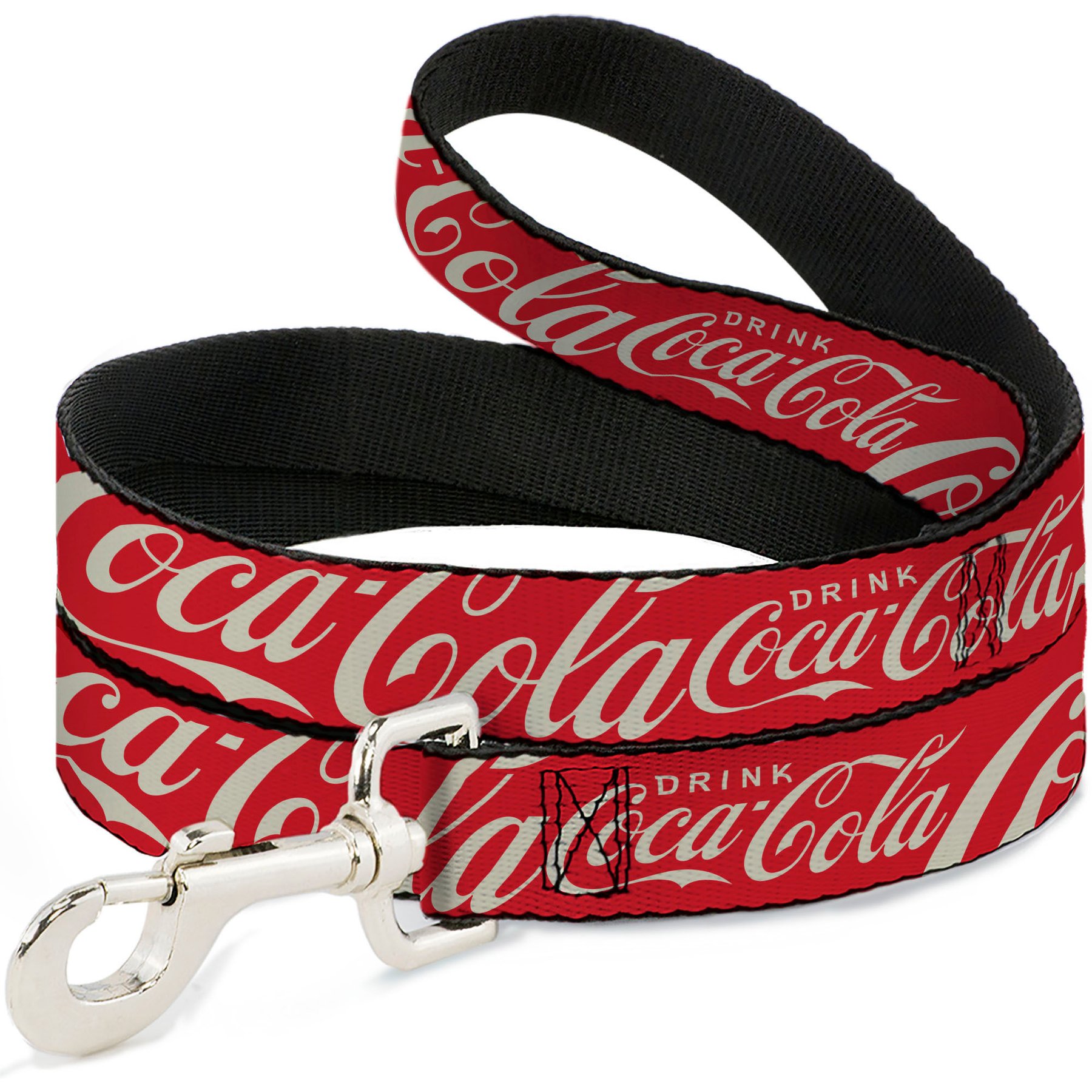 Buckle-Down Drink Coca-Cola Typography Logo Scattered Polyester Dog Leash, Red White, 4-ft long, 1-in wide