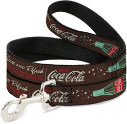 Buckle-Down Drink Coca-Cola Pause & Refresh Bottle Polyester Dog Leash, Brown, 6-ft long, 1-in wide