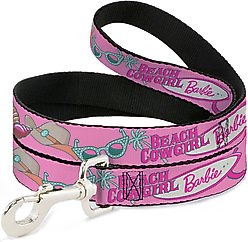Buckle-Down Mattel Barbie Beach Cowgirl Icons Collage Polyester Dog Leash, Pink, 4-ft long, 1-in wide