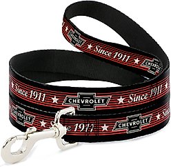 Buckle-Down GM Chevrolet Bowtie Since 1911 Stars Stripe Polyester Dog Leash, Red, 6-ft long, 1-in wide