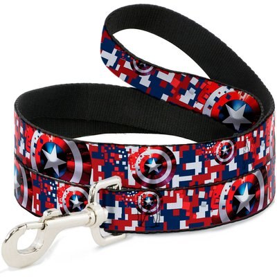 Buckle-Down Buckle-Down Marvel Comics Captain America Shield Digital Camo Polyester Dog Leash, Red, 4-ft long, 1-in wide