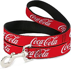 Buckle-Down Coca-Cola Script Logo Red White Polyester Dog Leash, Red, 4-ft long, 1-in wide