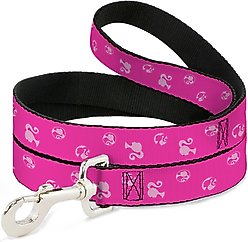 Buckle-Down Mattel Barbie Ponytail Silhouette Icon Scattered Polyester Dog Leash, Pink, 6-ft long, 1-in wide