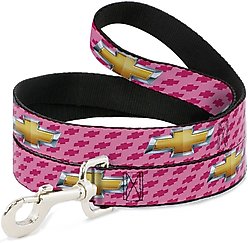 Buckle-Down GM Chevy Gold Bowtie Logo Polyester Dog Leash, Pink, 6-ft long, 1-in wide