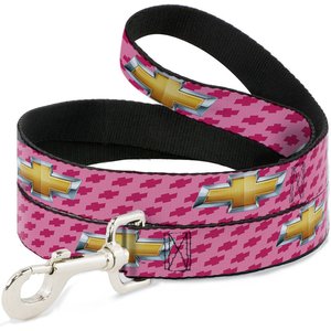 Buckle-Down GM Chevy Gold Bowtie Logo Polyester Dog Leash, Pink, 4-ft long, 1-in wide
