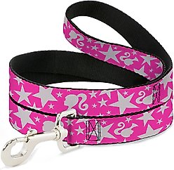 Buckle-Down Mattel Barbie Ponytail Silhouette & Star Scattered Polyester Dog Leash, Pink, 6-ft long, 1-in wide
