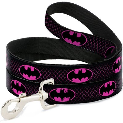 Buckle-Down Buckle-Down DC Comics Batman Shield Chain-Link Polyester Dog Leash, Pink, 4-ft long, 1-in wide