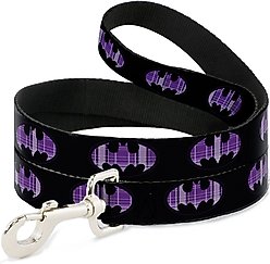 Buckle-Down DC Comics Batman Signal Plaid Polyester Dog Leash, Purple, 6-ft long, 1-in wide