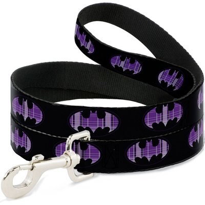 Buckle-Down Buckle-Down DC Comics Batman Signal Plaid Polyester Dog Leash, Purple, 4-ft long, 1-in wide