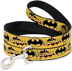 Buckle-Down DC Comics Vintage Batman Logo Bat Signal Polyester Dog Leash, Yellow, 6-ft long, 1-in wide