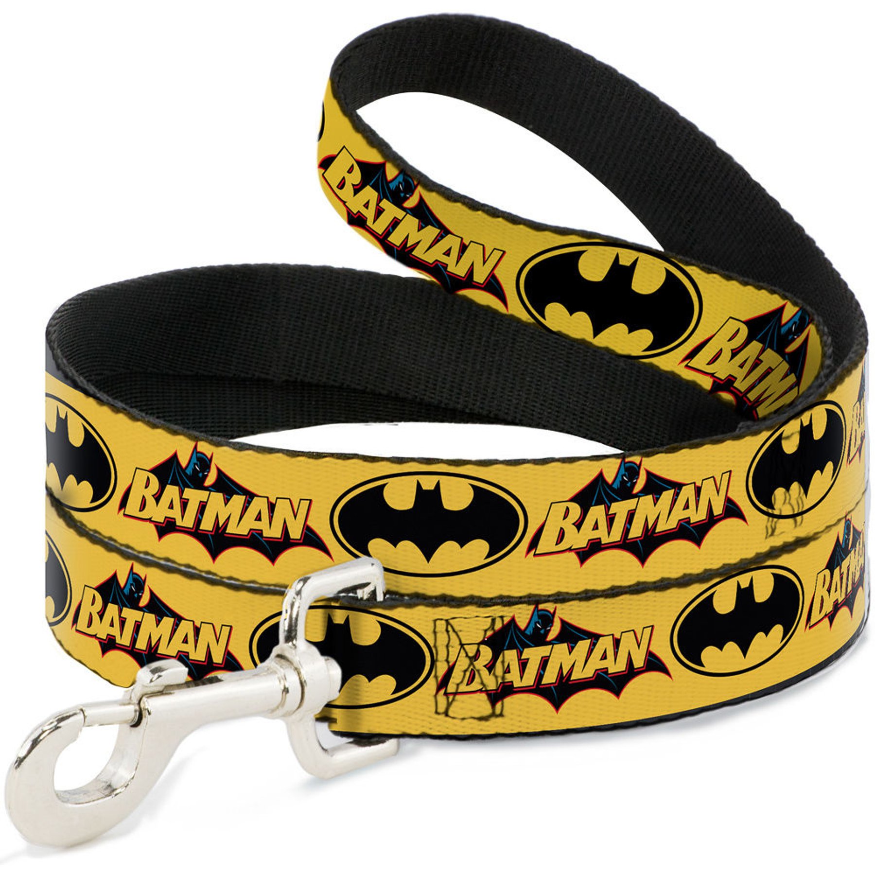 Buckle-Down DC Comics Vintage Batman Logo Bat Signal Polyester Dog Leash, Yellow, 6-ft long, 1-in wide