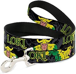 Buckle-Down Marvel Comics Loki In Action Polyester Dog Leash, Yellow, 6-ft long, 1-in wide