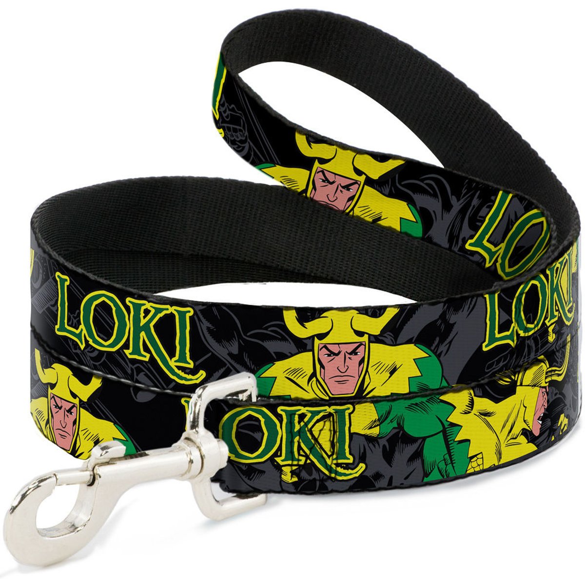 Buckle-Down Marvel Comics Loki In Action Polyester Dog Leash, Yellow, 4-ft long, 1-in wide