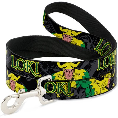 Buckle-Down Buckle-Down Marvel Comics Loki In Action Polyester Dog Leash, Yellow, 4-ft long, 1-in wide
