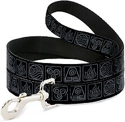 Buckle-Down Avatar the Last Airbender Elements Icons Polyester Dog Leash, Black, 6-ft long, 1-in wide