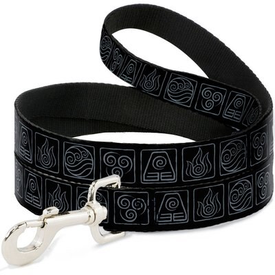 Buckle-Down Buckle-Down Avatar the Last Airbender Elements Icons Polyester Dog Leash, Black, 4-ft long, 1-in wide