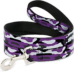 Buckle-Down Camo Polyester Dog Leash, Purple, 4-ft long, 1-in wide