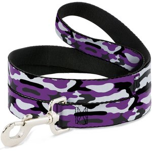 Buckle-Down Camo Polyester Dog Leash, Purple, 6-ft long, 1-in wide