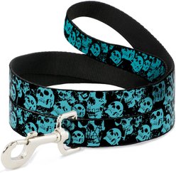 Buckle-Down Skulls Stacked Weathered Polyester Dog Leash, Turquoise, 6-ft long, 1-in wide