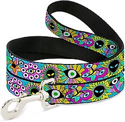 Buckle-Down Funky Alien Flowers Polyester Dog Leash, multi, 6-ft long, 1-in wide