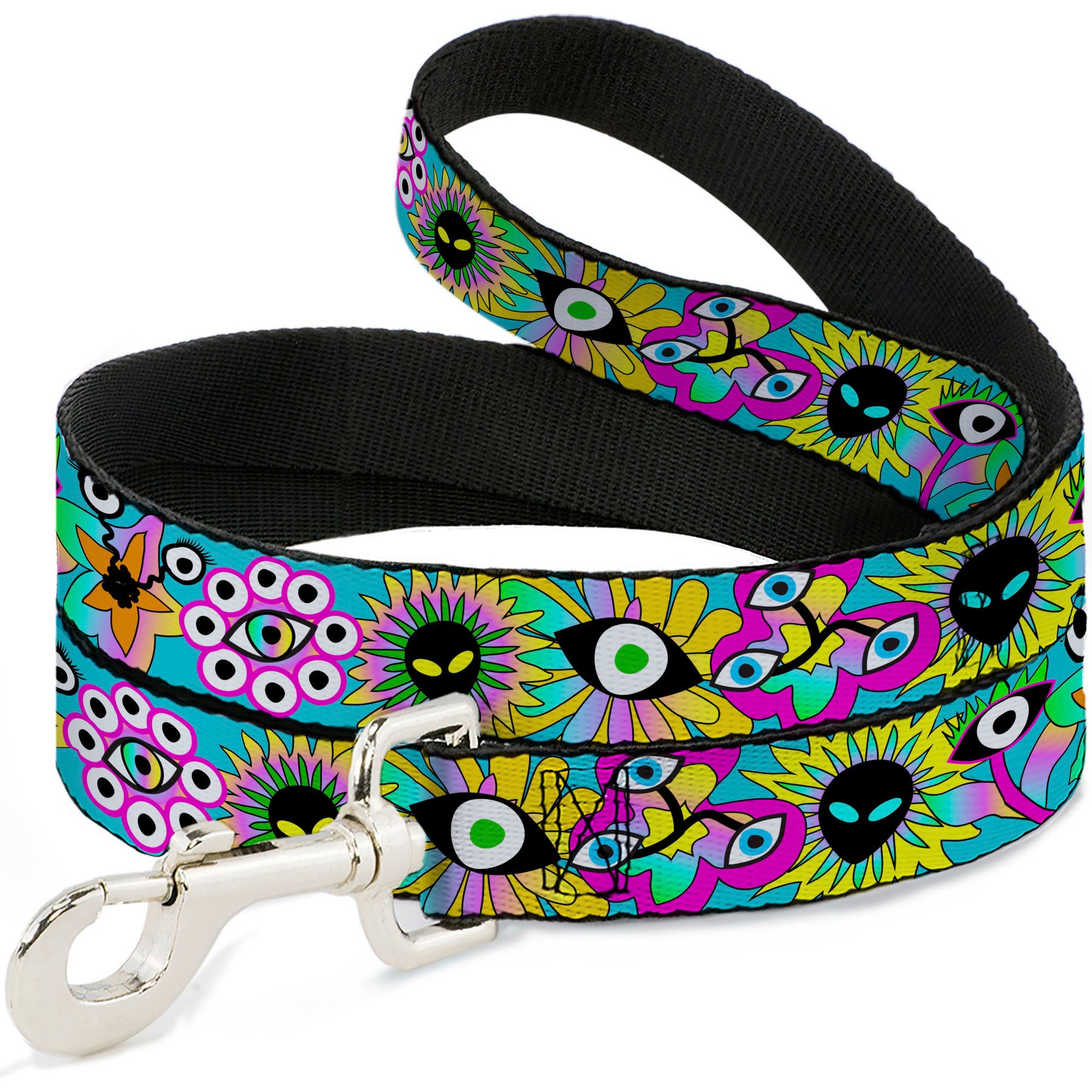 Buckle-Down Funky Alien Flowers Polyester Dog Leash, multi, 4-ft long, 1-in wide